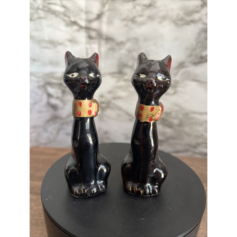 Vintage MCM Retro Black Cat Salt & Pepper Shaker set Japan 1950's